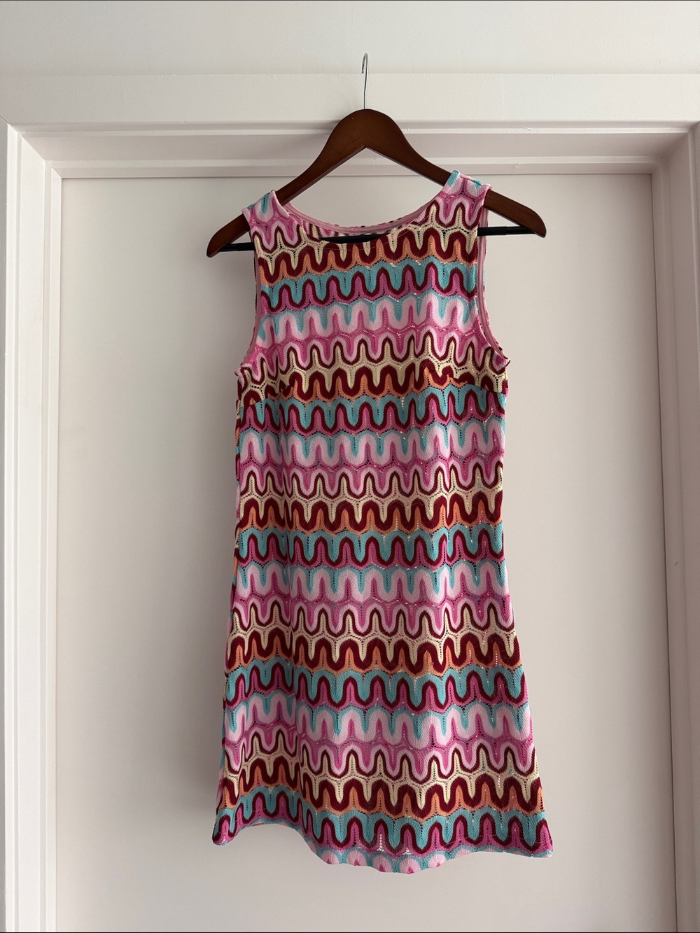 Women's Pink Multi Wave-Print Swim Cover-Up Dress